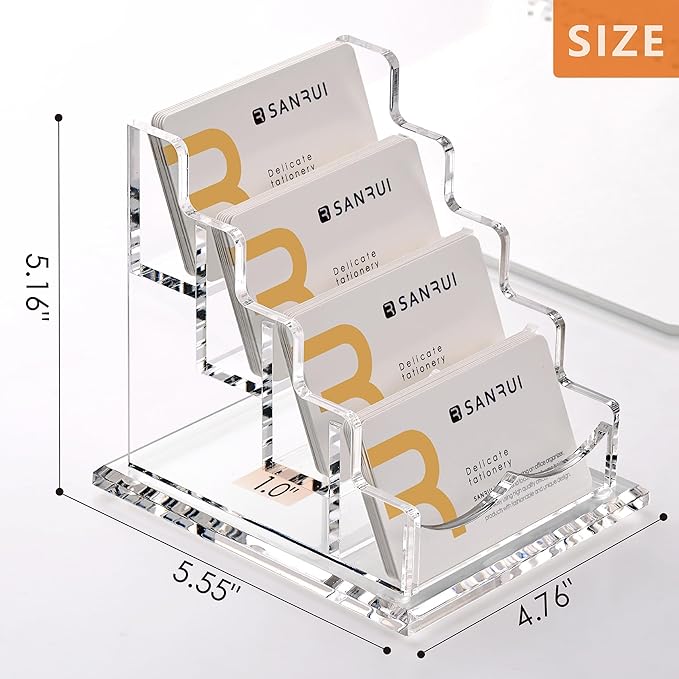 SANRUI Clear Acrylic Business Card Holder for Desk Display Stand Holders Organizer Rack , 4 Tier 4 Pocket , Holds 200 cards