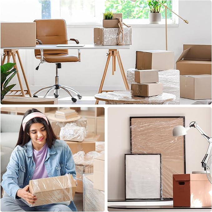 TICONN Stretch Wrap Stretch Film Roll, 1000ft Industrial Strength 5 inch Wide Clear Plastic Wrap with Handles for Pallet Wrapping Shipping Moving