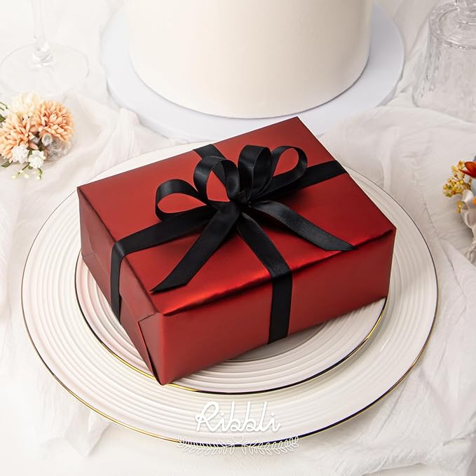 Ribbli Double Faced Black Satin Ribbon,1/2” x Continuous 25 Yards,Use for Bows Bouquet,Gift Wrapping,Floral Arrangement