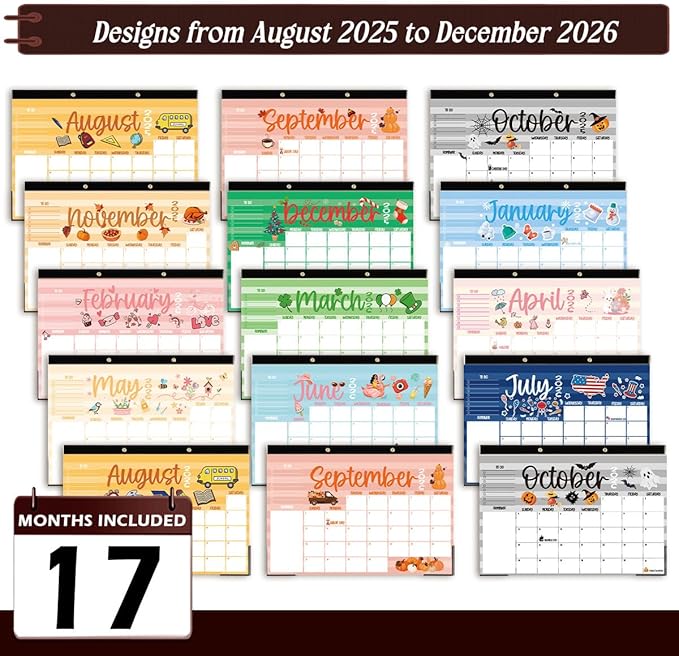 Large Doodle Teacher Desk Calendar 2025-2026 25-26 Teacher planner 17-Month 2025-2026 Desk Desktop Holiday Monthly classroom Calendar 2025 August 2025-December 2026 with Holiday Planner Stickers