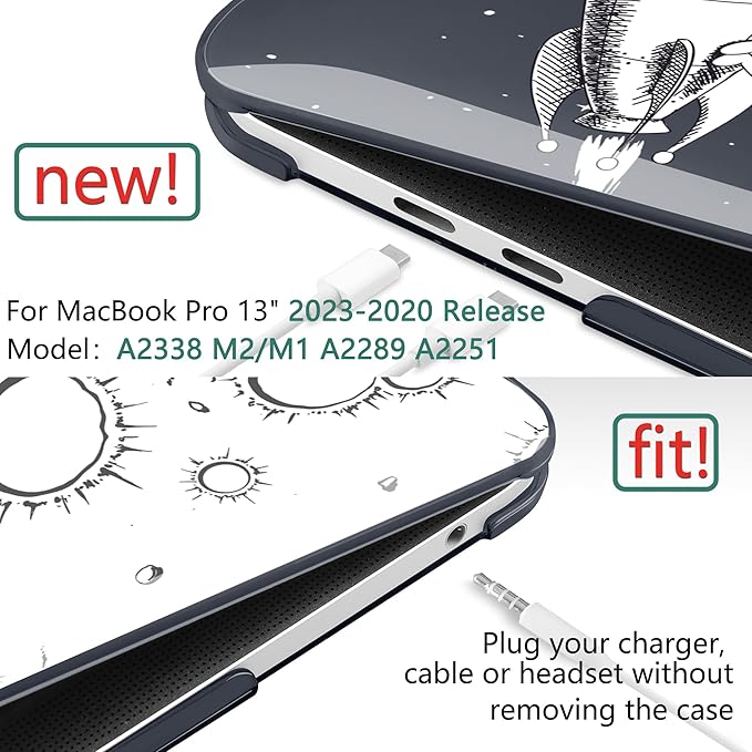 TWOLSKOO Compatible with MacBook Pro 13 inch Case 2023-2016 A2338 M2/M1 A2251 A2289 A2159 A1989 A1706, Plastic Hard Shell Cover & Keyboard Skin & Screen Protector, Flying Astronauts