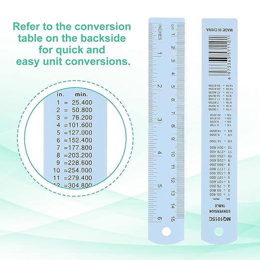 PATIKIL 15cm/6" Metal Ruler, 2 Pack Aluminum Alloy Rulers with Centimeters, Millimeters, Inches and Conversion Table Straight Edge Ruler for Writing Machinist Drafting, Blue