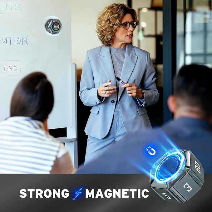 Printers Jack Timer, Visual Pomodoro Timer, Productivity Cube Mute & Vibration & Adjustable Sound Alert, for Office, ADHD, Study, Work, 3/5/10/25/30/60min & Custom Countdown - Iron Gray