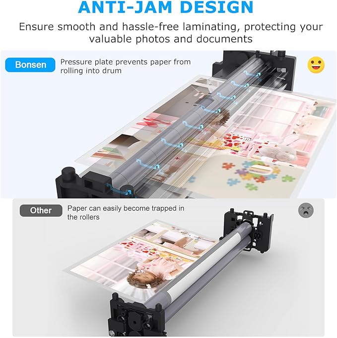 Laminator Machine, Bonsen 13 Inch Wide Thermal Laminator with Never Jam Technology, A3 Laminating Machine with 100 Laminating Sheets for School, Office and Home, Black (L3402)