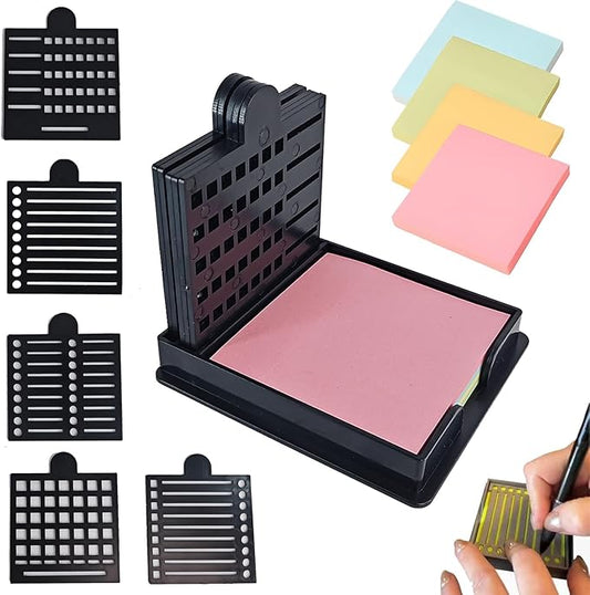 2025 New Sticky Note Stencil, Sticky Note Holder with Five Templates, Suitable for 3x3 Inch Sticky Notes, Perfect for to-Do Lists, Home, Office, Reusable Sticky Notes Dispenser (Black 5 Templates)