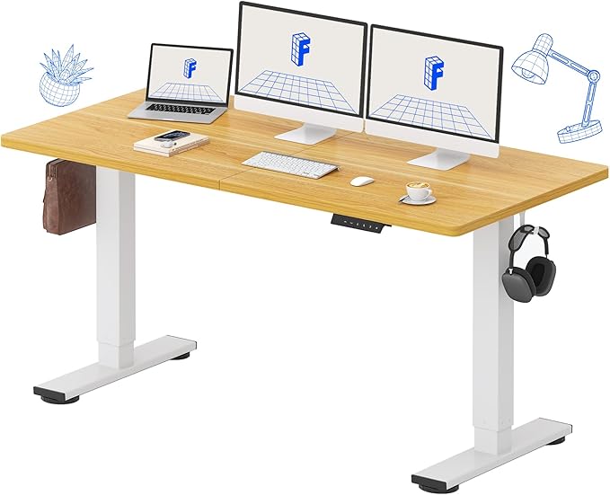 FLEXISPOT Standing Desk Electric Height Adjustable Desk with 63 x 24 Inches Splice Board, Ergonomic Memory Controller, Maple Top + White Frame