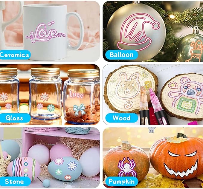 Outline Markers Self-outline Metallic Markers, 20 Silver&12 Gold Colors Double Line Outline Markers Super Squiggles Shimmer Glitter Pen Set for Christmas Greeting Card,Kid Drawing,Doodling,DIY Crafts