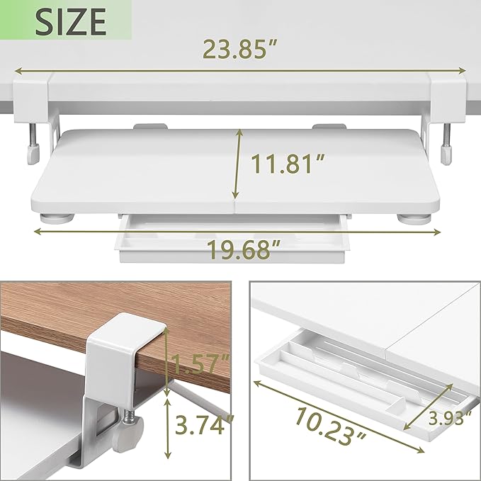 ETHU Keyboard Tray Under Desk, 19.7' X 11.81" Small Size Keyboard Drawer with C Clamp-on Mount Easy to Install, Computer Keyboard Stand Slide Pull Out, Ergonomic Keyboard Tray for Home, Office