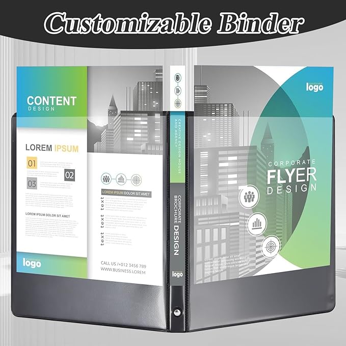 1-inch Round Ring Binder, Standard 3 Ring Binder Fit Letter Size Paper, Presentation View Binders, Black,12-Pack