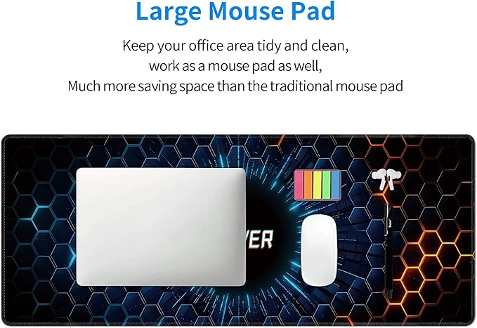 Hexagon Honeycomb Large Mouse Pad, Gaming Desk Mat, XL Extended Keyboard Desk Pad, 31.5"x11.8" Non-Slip Rubber Base Big Mousepad with Stitched Edges for Home and Office