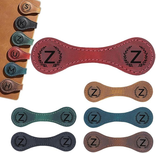 Magnetic Leather Bookmark with 26 Initial for Reading Women,Personalized Magnet Book Marks Gifts for Men,Book Lovers (Red, Z)