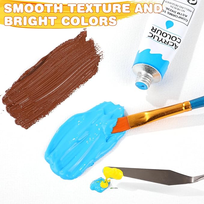 ESRICH Acrylic Paint Set 12 Colors (2 Pack) with 20 Paint Brushes, 24 Acrylic Paints for Adults, Kids, Beginner, Professional Artists, Non-Toxic Craft Paint kit for Paper, Canvas, Rock,Wood, Ceramic