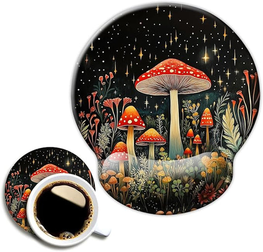 Ergo Comfort Gel Wrist Rest Mouse Pad-Ergonomic Office Mousepad with Wrist Support-Non-Slip, Design Desk Accessories Mat for Home&Game Decor Mushroom Star
