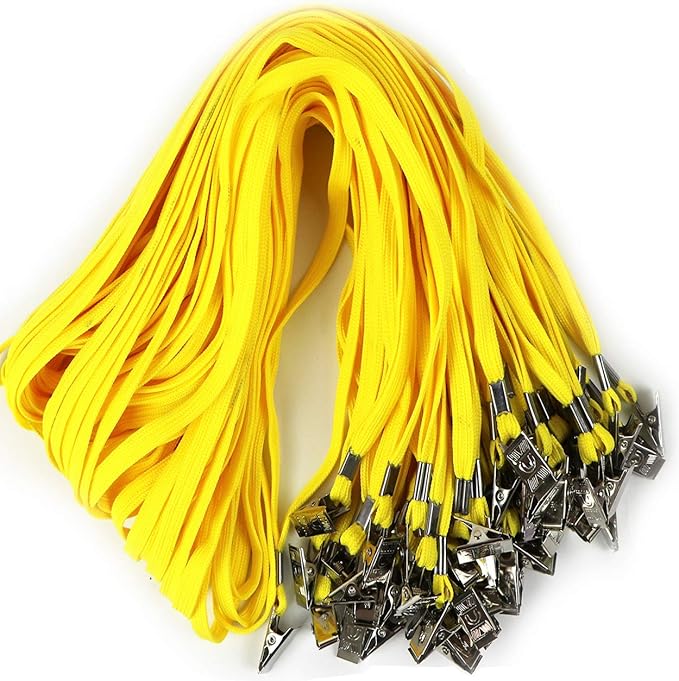 Beebel Lanyard 100 Pack Black Badge Lanyards Flat Lanyards Round 32" With with Badge Clip (Yellow)