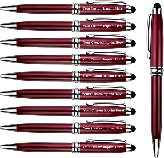 Ancolo Personalized retractable pens with Stylus tip stylish pens - Engraved with Your Name or Message, Phone Number Black ink Gift for Bank, Office, Hotel Lobbies 10 Pens/Box