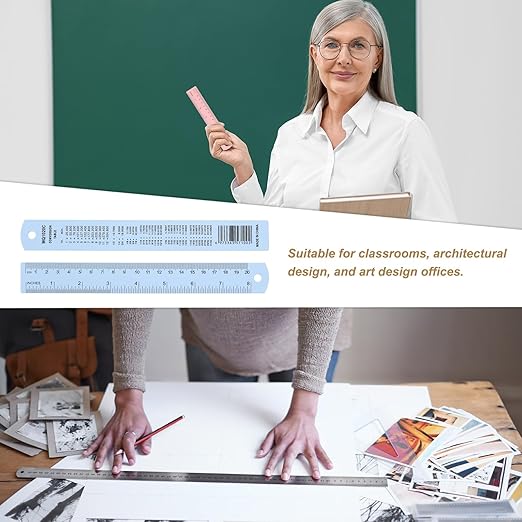 HARFINGTON 4pcs Metal Straight Ruler 20cm Metric SAE Aluminum Alloy Measuring Rulers Scale Tool with Hole for Measure Study Reading Classroom Office, Light Blue