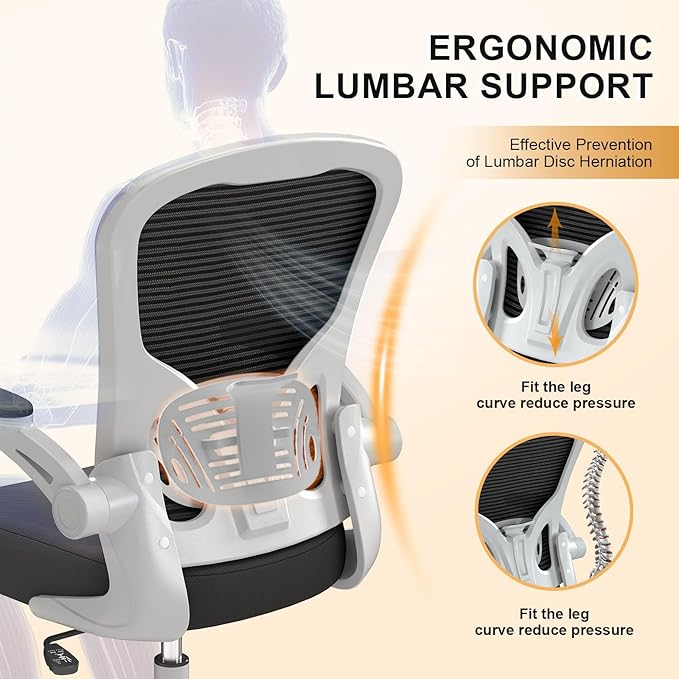 Office Chair, Ergonomic Desk Chairs 330LBS Capacity High Back Mesh Computer Chair with Flip-up Armrests, Comfy Work Chair with Adjustable Lumbar Support, Rolling Chair
