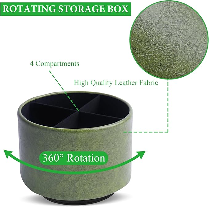 Hennaja Round Leather Art Supply Organizer,Remote Control Holder,360 Degree Spinning,Multi-Functional Pencil Holder,4 Compartments Desktop Stationary Organizer(1-Oil Bamboo)