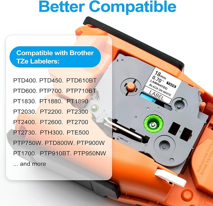 TZe-241 18mm 0.7 Laminated White Tape TZe Replacement for Brother TZe241 P Touch Label Tape 3/4, 18mm TZe Compatible with Brother Label Maker PT-D400 PT-D460 PT-D600 PT-P710BT, 3 Packs