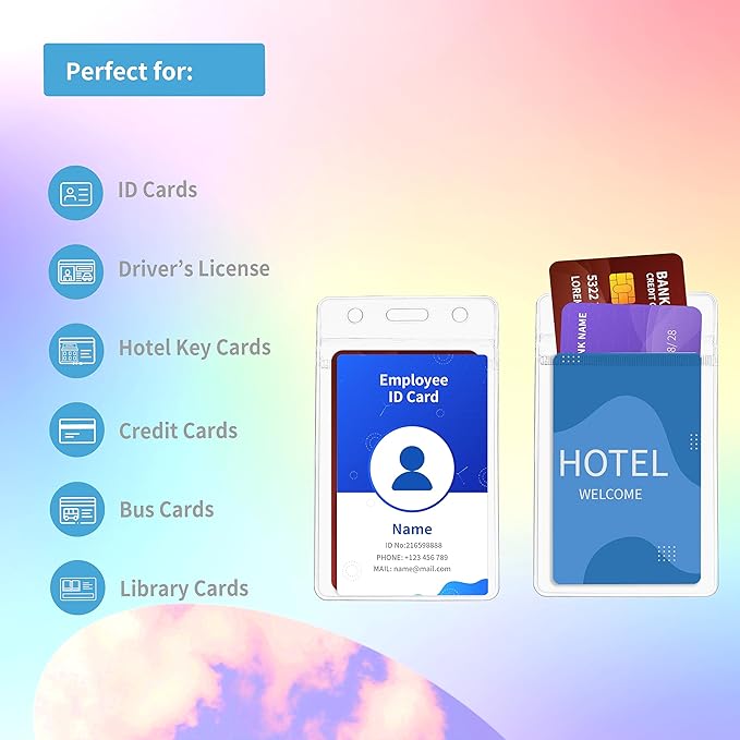 RexID 50 Pcs Vertical ID Holder Badges Name Tags,Waterproof Clear Plastic ID Card Holders with Black Lanyard (50 Pcs (Vertical), Black)