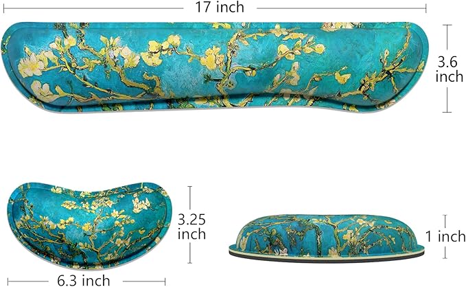 Dapesuom Enlarge Keyboard Wrist Rest, Memory Foam Wrist Cushion for Desk Mats Support, Cute Pain Relief Keyboard Mouse Pad Rests Set with Non-Slip Base for Gaming Laptop Office Computer, Blue Flower