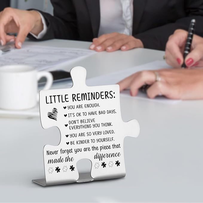 Inspirational Desk Decor Gifts, Mental Health Encouragement Appreciation Gifts for Coworkers, Little Reminders Desk Sign, Positive Gifts for Women, Motivational Decorative Signs Plaques WDD11