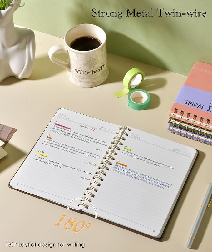 Lined Spiral Journal Notebook, A5 Hardcover Spiral Journals for Women Men, 150 Numbered Pages Spiral Bound Notebook, 100 GSM College Ruled Notebooks for Writing Note Taking 5.75" x 8.38", Dark Brown