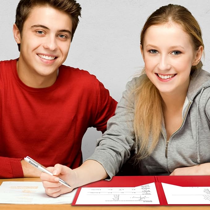 Dunwell Plastic Folders with Pockets (Red, 3 Pack), 2 Pocket Poly Folders for School, Home or Office, Durable Acid-Free Poly, Includes Removable Adhesive Labels