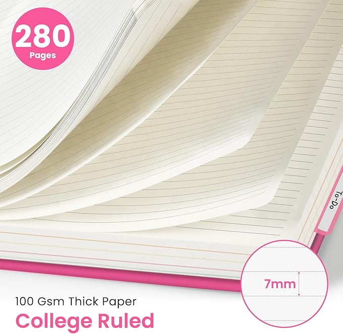 Hardcover Spiral Journal Notebooks for Work With Removable Dividers & Tabs, 8.5"x11" 5 Subject Notebook for Note Taking & Organizer, A4 College Ruled Lined Journal for Women & Writing, Berry Pink, 280 Pages