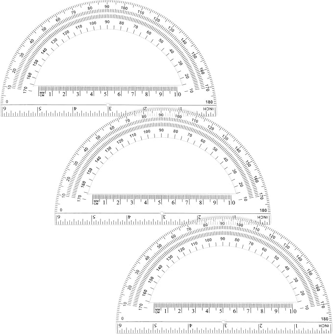 Zonon 3 Pieces Plastic Protractors Bulk Classroom Clear Math Protractors 180 Degrees 6 Inch for Geometry Student, Angle Measurement, Students Back to School Supplies Office Supplies