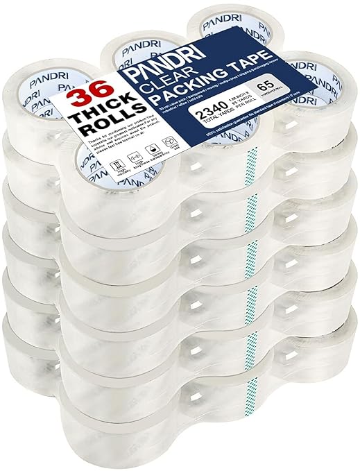 PANDRI Clear Packing Tape, 36 Rolls Heavy Duty Packaging Tape for Shipping Packaging Moving Sealing, 1.88 inches Wide, 65 Yards Per Roll, Total 2340 Yards