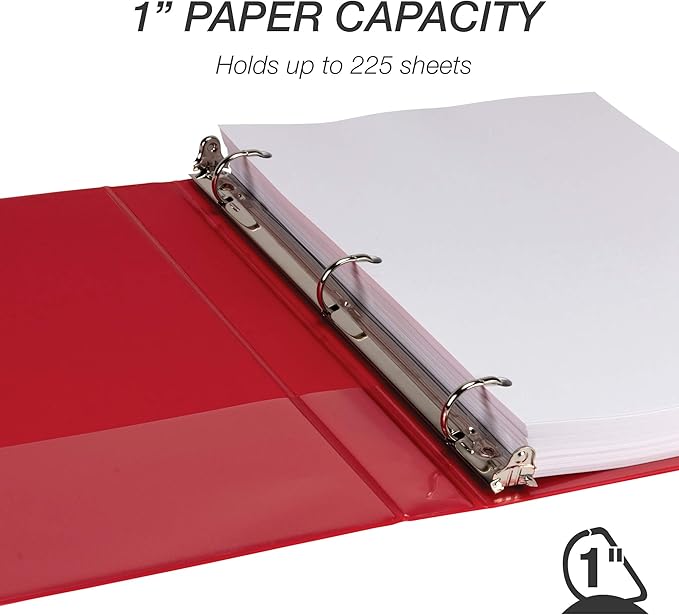 Samsill Durable 1 inch 3 Ring Binder, Made in USA, D Ring Binder, FSC 100% Recycled Chipboard, Red, 12 Pack