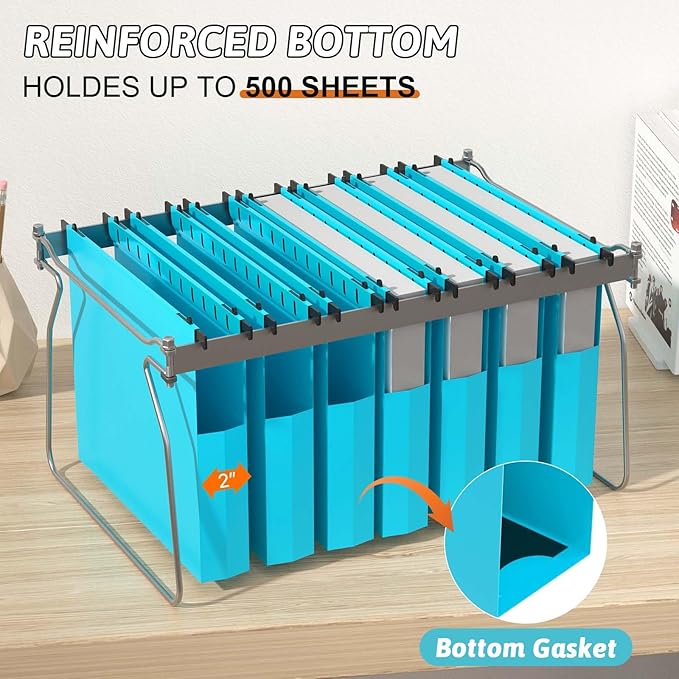 Plastic Hanging File Folders Expandable,12 Pack Extra Capacity Hanging File Folder Letter Size,2 Inch Expansion Heavy Duty Folders,Adjustable Tabs,Hanging Folder Designed for Bulky Files(Blue)