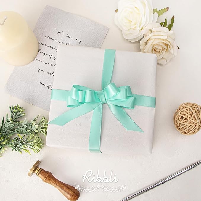 Ribbli Aqua Blue Satin Ribbon 5/8 inch x Continuous 25 Yards,Double Faced Satin Use for Craft, Gift Wrapping, Christmas Ornaments, Hair Bows, Bouquet Bows