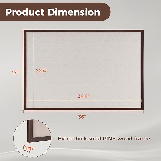 Fun Memories Cork Board Bulletin Board for Office, 24" x 36" Pine Wooden Framed Corkboard, Wall Mounted Notice Pin Board for School Home & Office, Dark Walnut