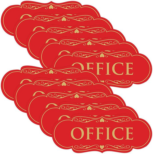 All Quality Designer Office Sign | Easy Installation - Red/Gold - Medium (10 Pack)