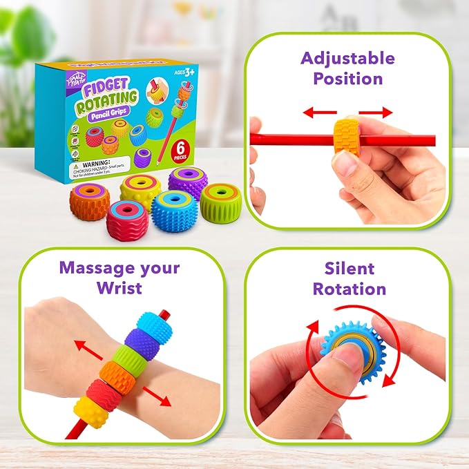 Sensory Fidget Toys for Kids Adults: Weighted Pencil Grips for Kids Handwriting Autism ADHD Tools- Silicone Textured Finger Spinners- Classroom Must Haves Anxiety Relief Items Stocking Stuffers