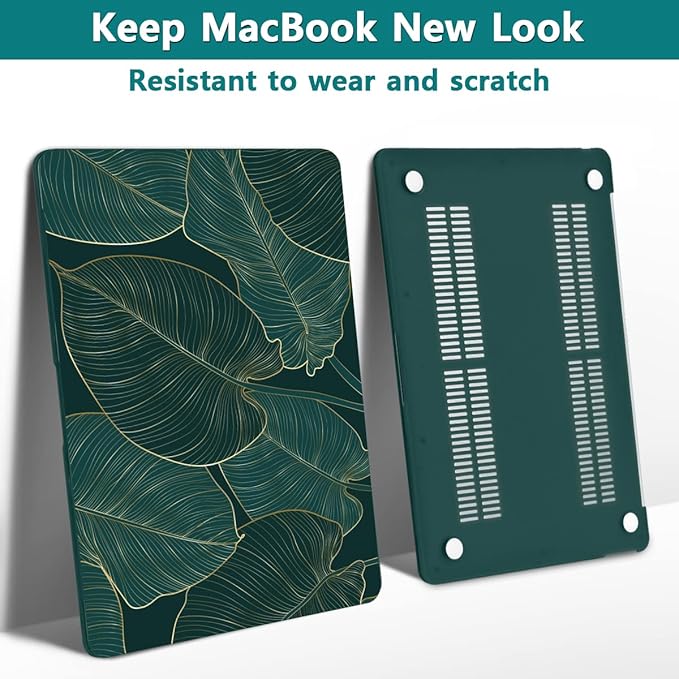 Teryeefi for MacBook Pro 13 inch Case M2 M1 2022 2020 2019-2016 Model A2338 A2289 A2251 A2159 A1989 A1706 with Touch Bar, Hard Shell Case & Keyboard Cover & Screen Protector, Green Leaf