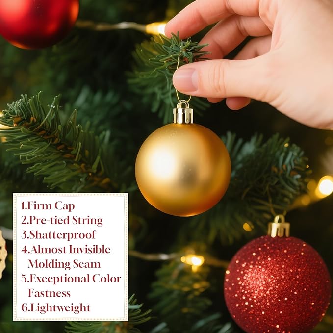 Christmas Tree Decorations Ornament Set, 60ct 2.36 Inches Red and Gold Shatterproof Christmas Ball Ornaments, Hanging Ball for Xmas Holiday Wedding Party Decor