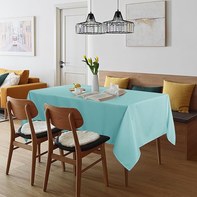 sancua Rectangle Tablecloth - 60 x 102 Inch - Stain and Wrinkle Resistant Washable Polyester Table Cloth, Decorative Fabric Table Cover for Dining Tables, Buffet Parties and Camping, Turquoise