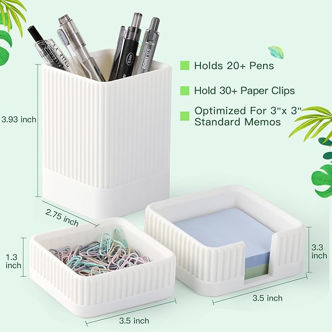 Aesthetic Desk Organizers and Accessories Set of 3 with Pen Holder,Paperclip Holder,Sticky Note Holder - Durable Plastic Pencil Holder for Office Women Men-Teacher Appreciation/Back-to-school Gift