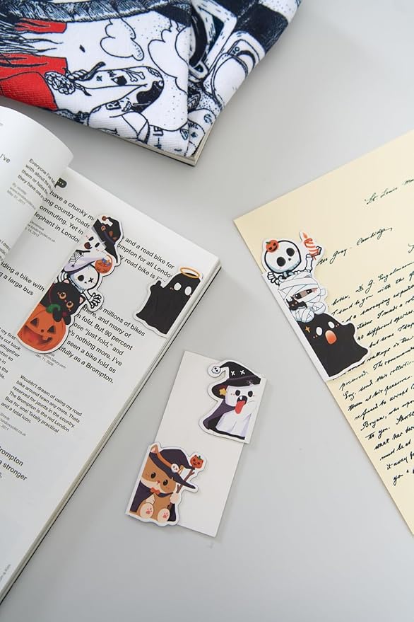 5pcs/Set Cute Magnetic Bookmark, Funny Peeping Ghost Book Marker Clip for Teachers, Students, Book Lovers Gifts, Printing on 2 Side (Ghost)