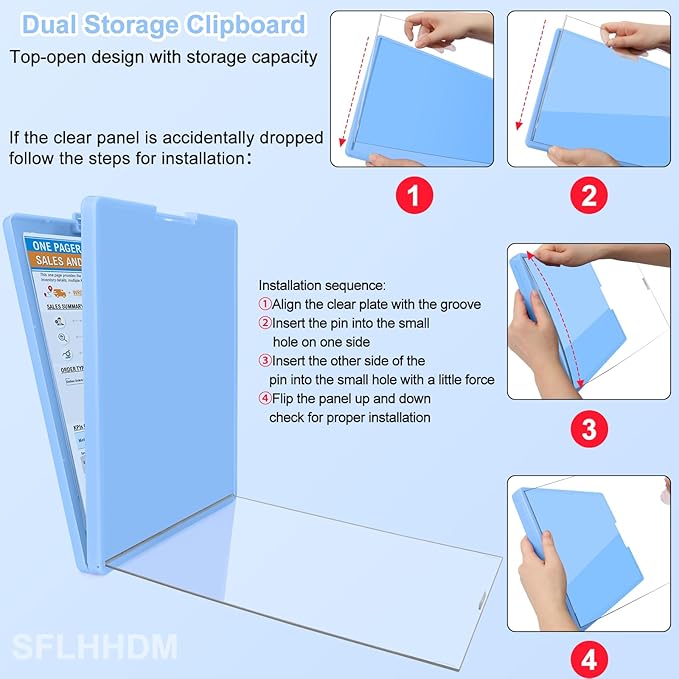 Clipboard with Storage,Three-Tier Box Clipboards(Letter Size),Storage Clipboard with Clip Form Holder Clipboards,Dry Erase Clip Boards 8.5x11 with Storage for Office Supplies Clip Board-Lake Blue