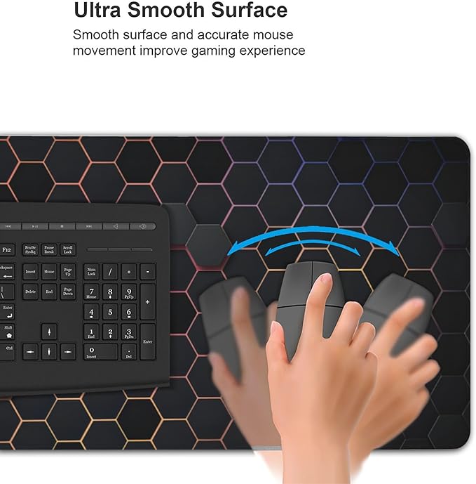 Hexagon Honeycomb Colorful Large Mouse Pad, Gaming Desk Mat, XXL Extended Keyboard Desk Pad, 35.4"x15.7" Non-Slip Rubber Base Big Mousepad with Stitched Edges for Home and Office