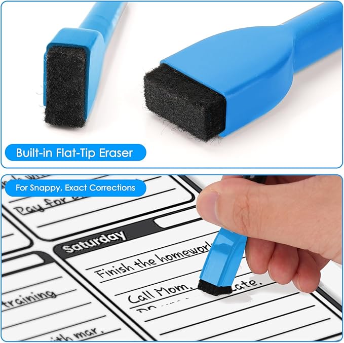 maxtek 60 Count Magnetic Dry Erase Markers, Fine Tip, 6 Colors, Low Odor Whiteboard Markers with Built-in Eraser