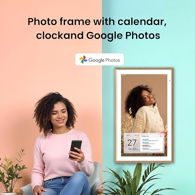 ApoloSign 27” Digital Calendar: Dual Mode Calendar with Google Play & Multi-calendar Sync, Electronic Planner & Chore Chart, Smart Touchscreen, Interactive Display for Family Schedules (Teak Wood, 27-inch)