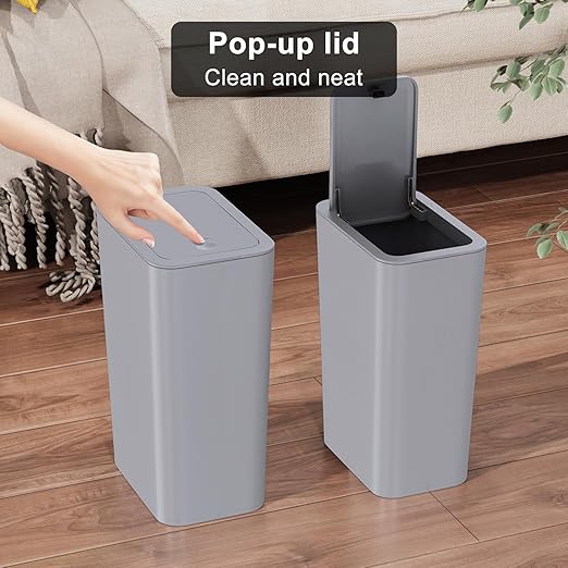 N. NETDOT Bathroom Trash Can with Lid 3 Pack Set, 2 Packs 4 Gal Slim Kitchen Trash Can and 1 Pack 2.6Gal Garbage Can, Small Trash Bin/Waste Basket for Bedroom (Grey, Pack of 3)
