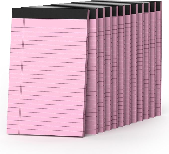 360 Sheets Pink Note Pads 5" x 8" Pack of 12 Small Legal Pads College Ruled Lined Paper with Micro-Perforated Writing Notebook 30 Sheets per Pad Small Notepad for School, Office & Home Supplies