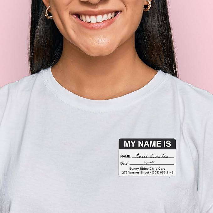 Personalized Black and White Visitor Pass Stickers / 500 Custom Name ID Guest Labels / 2" x 3" Safety School Hospital Business Office Identification Badge Sticker