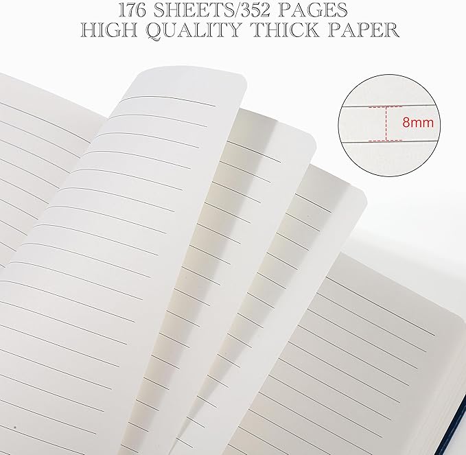 Lined Journal Notebook for Women Men, 352 Pages A5(5.7" x 8.3")College Ruled Hardcover Leather Journals for Writing, Daily Journal Notebooks for Work, Note Taking, Travel, School, Business (Black)